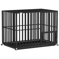 PawHut Heavy Duty Dog Crate, Dog Cage with Wheels for Medium Large Breeds, Metal Pet Kennel with Removable Tray(m-1)