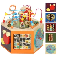 AIYAPLAY 8 in 1 Wooden Activity Cube with Bead Maze, Shape Sorter, for Kids Boys Girls 18+ Months(m-1)