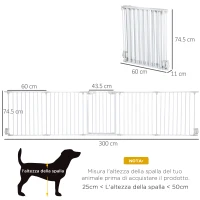 PawHut Cancellino per Cani Regolabile e Pieghevole con Chiusura Automatica e Blocco, 300x74.5 cm, Bianco(m-3)