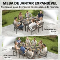 Outsunny Conjunto de Mesa e Cadeiras de Jardim com Mesa Extensível Estrutura de Alumínio 8 Cadeiras e Tampo de Ripas de Madeira Plástica(m-4)