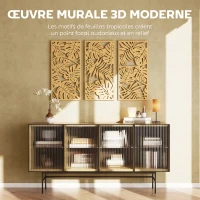 HOMCOM Ensemble de 3 Décorations Murales en Bois 3D, 40 x 80 cm, Feuilles Tropicales, Effet Bois Naturel(m-4)