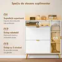 HOMCOM Dulap pentru Pantofi Slim cu Uși Rabatabile, Rafturi Reglabile, pentru 12 Perechi, Alb(m-7)