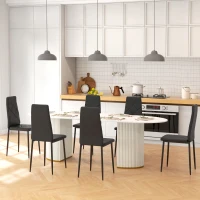 HOMCOM Set de 6 scaune de bucătărie moderne, cu spătar înalt din piele ecologică și oțel, 41x50x97 cm, negru(m-2)