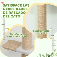 PawHut Árbol para Gatos de Pared de 5 Niveles Rascador para Gatos Estrecho con Bola y Rascadores 48x21x180 cm Gris Claro(m-6)