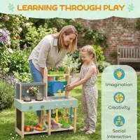 AIYAPLAY Mud Kitchen with Working Faucet, Kids Play Kitchen with Flower Pots, Kitchen Accessories, Planting Tools, Blue(m-9)