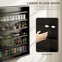 HOMCOM Six Shelf Display Cabinet, with Glass Doors - Black(m-5)