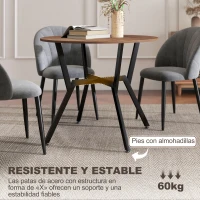 HOMCOM Mesa de Comedor Redonda de Estilo Industrial con Encimera de Madera y Marco de Acero Ø90x76 cm Marrón(m-5)