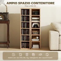 HOMCOM Set 2 Mobili Porta CD a 6 Ripiani Regolabili per 204 CD in Legno, 21x22.5x88.5 cm, Color Legno(m-4)