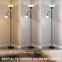 HOMCOM Uplighter, Mutter-und-Kind-Stehlampe, hohe Lampe mit 3 Farbtemperaturen und flexiblem Schwanenhals, Schwarz(m-4)