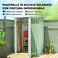Outsunny Capanno Porta Attrezzi in Metallo con Tetto Inclinato e Porta Bloccabile, 142x86x189 cm, Verde Chiaro(m-5)