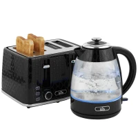 HOMCOM 1,7L 2200W Schnellkoch-Wasserkocher und 4-Scheiben-Toaster-Set mit Kalkfilter, Schwarz(m-11)