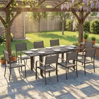 Outsunny Conjunto de Mesa y Sillas Jardín con Mesa Extensible Marco de Aluminio 8 Sillas y Tablero de Lamas de Madera Plástica(m-9)