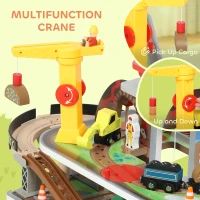 AIYAPLAY 79 Piece Wooden Train Set, Kids Train Track Mine Themed with Crane, Helicopter(m-9)