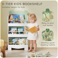 AIYAPLAY Regał na książki dla dzieci, 3-poziomowy regał z motywem misia do książek i zabawek, 55 x 15 x 110 cm, zielony(m-4)