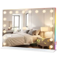 HOMCOM Hollywoodzkie lustro do makijażu z 18 regulowanymi żarówkami LED, 3 kolory, światło RGB, głośnik Bluetooth, 10-krotne powiększenie Białe(m-10)