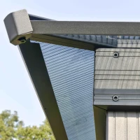 Outsunny 3 x 3(m) Hardtop Gazebo Canopy with Polycarbonate Roof, Aluminium Frame, Permanent Pavilion Garden Gazebo with Netting and Curtains for Patio, Deck, Dark Grey(m-11)