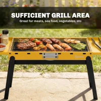 Outsunny Portable BBQ Grill, Foldable Charcoal Grill for Camping and Picnics with 2 Side Shelves and Handle, Yellow(m-6)