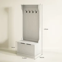 HOMCOM Perchero Zapatero con Banco de Almacenamiento 4 Ganchos Estilo Moderno 71,5x39,5x170 cm Blanco(m-3)