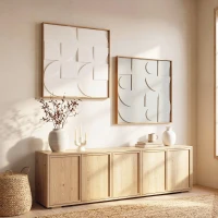 HOMCOM Lot de 2 tableaux abstraits 3D, décoration murale en bois géométrique, pour salon, chambre, bureau, 80 x 80 cm, blanc(m-10)