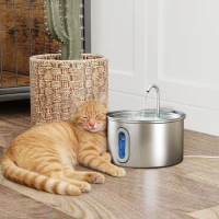 PawHut Fontanella per Gatto 2.5L con Luce LED e 2 Modalità di Flusso, in Acciaio Inox, 19.4x19.4x18.7 cm, Argento(m-2)