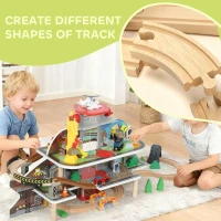 AIYAPLAY 79 Piece Wooden Train Set, Kids Train Track Mine Themed with Crane, Helicopter(m-7)