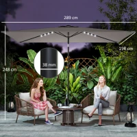 Outsunny 3 x 2 m Garden Parasol Umbrella with LED Solar Light, Parasol Cover, Outdoor Market Patio Umbrella, Dark Grey(m-3)