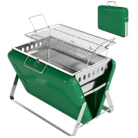 Outsunny Charcoal BBQ Grill Portable Stainless Steel Barbecue with Tilting Grate for Camping Picnic Garden Dark Green(m-11)