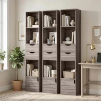 HOMCOM Bookcase with Drawers Adjustable Shelf Bookshelf with 2 Drawers and Cabinet 158 cm Grey(m-9)