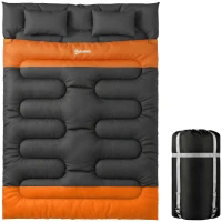 Outsunny Double Sleeping Bag with 2 Pillows, 220 x 160 cm Extra-Large Sleeping Bag for Adults, Grey and Orange(m-1)