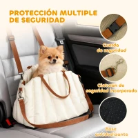 PawHut Asiento de Coche para Perros Pequeños de hasta 5 kg con Cinturón de Seguridad Base Antideslizante y Funda Extraíble(m-4)