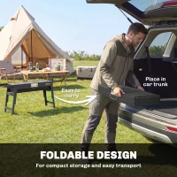 Outsunny Portable BBQ Grill, Foldable Charcoal Grill for Camping and Picnics with 2 Side Shelves and Handle, Black(m-4)