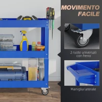 DURHAND Carrello Porta Attrezzi a 3 Livelli in Acciaio con Bordi Alti e 4 Ruote Girevoli, 83x35.3x76 cm, Blu(m-5)