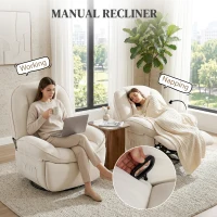 HOMCOM Fotel Relaksacyjny, Obracany Fotel z Funkcją Kołysania i Rozkładania, Głębokie Siedzisko, Grube Oparcie, Łatwy Montaż, Kremowy(m-4)