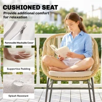 Outsunny Rattan Bistroset 3 teiliges Gartenmöbel-Set mit 2 Gartenstühlen, Glastisch, waschbaren Kissen, Ergonomisch(m-7)