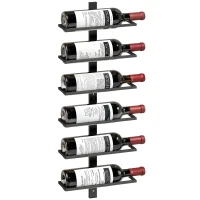 HOMCOM Wall Mounted Wine Rack, 6 Tier Metal Wine Display Rack, Storage Holder for Kitchen, Black(m-10)