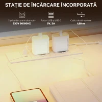 HOMCOM Birou Gaming cu Suport CPU Reglabil Reversibil și LED, 147x47 cm, Stație de Încărcare, Suport Monitor, 3 Sertare din Material Textil, pentru Acasă, Birou sau Studio, Alb(m-6)