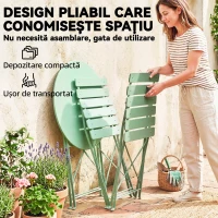 Outsunny Set Grădină Bistro: Masă Rotundă și Scaune Pliabile pentru 2, Verde Deschis.(m-6)
