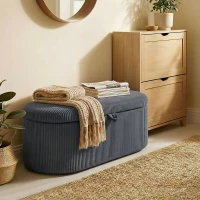 HOMCOM Storage Ottoman, Corduroy Upholstered Ottoman Storage Box with Padded Seat, 105 x 51 x 49 cm, Dark Grey(m-9)