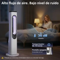 HOMCOM Ventilador de Torre sin Aspas con Luces LED Control Remoto 3 Velocidades 3 Modos Temporizador 15H Oscilación 50° Blanco(m-5)