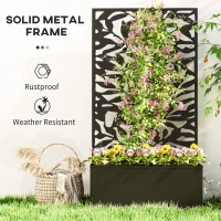 Outsunny Metal Garden Bed with Trellis, Wall Mounted or Freestanding Raised Planter with Privacy Panel, Black(m-6)