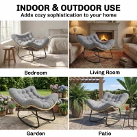 Outsunny Rattanowy Bujany Fotel Ogrodowy z Grubą Poduszką, Krzesło Ogrodowe do 120 kg Indoor Outdoor 87 x 110 x 70 cm Szary(m-7)