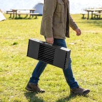 Outsunny Portable BBQ Grill, Foldable Charcoal Grill for Camping and Picnics with 2 Side Shelves and Handle, Black(m-9)