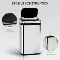 HOMCOM Sensor Mülleimer 30L Edelstahl Automatischer Mülleimer mit Bewegungssensor, Abfalleimer Müllbehälter Abfallbehälter für Büro, Schlafzimmer, Küchen Silber(m-6)