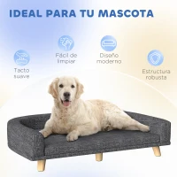 PawHut Sofá para Perros Grandes Cama Elevada para Perros con Cojín Lavable y Patas de Madera Carga 30 kg 98x67x25cm Gris Oscuro(m-7)