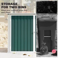 Outsunny Mülltonnenbox Müllbox abschließbar Gerätebox mit Doppeltür Deckel für 2 Mülltonnen Stahl 179,5 x 108 x 129,5/113 cm Grün(m-4)