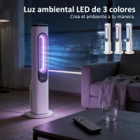 HOMCOM Ventilador de Torre sin Aspas con Luces LED Control Remoto 3 Velocidades 3 Modos Temporizador 15H Oscilación 50° Blanco(m-4)