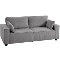 HOMCOM 218 cm 3-osobowa sofa, nowoczesna sofa w stylu sztruksowym z sprężynami kieszeniowymi, szerokimi podłokietnikami i 2 poduszkami, jasnoszara(m-1)