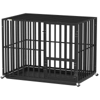 PawHut Heavy Duty Dog Crate, Dog Cage with Wheels for Medium Large Breeds, Metal Pet Kennel with Removable Tray(m-11)