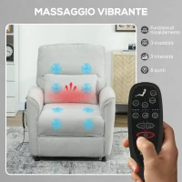 HOMCOM Poltrona Reclinabile con Riscaldamento, 8 Punti Massaggio e 5 Modalità, Tessuto Ciniglia, Grigio Chiaro(m-6)