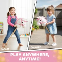 AIYAPLAY Unicorn Stick Horse with Wood Wheels, Real Pony Neighing and Galloping Sounds, Grip Handle, 95 cm, White(m-6)
